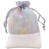 Iridescent Organza and White Linen Drawstring Pouch Gift Bags