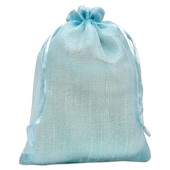 Light Blue Striped Weave Organza Drawstring Pouch Gift Bags