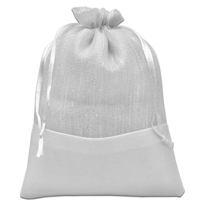 White Organza and Linen Drawstring Pouch Gift Bags