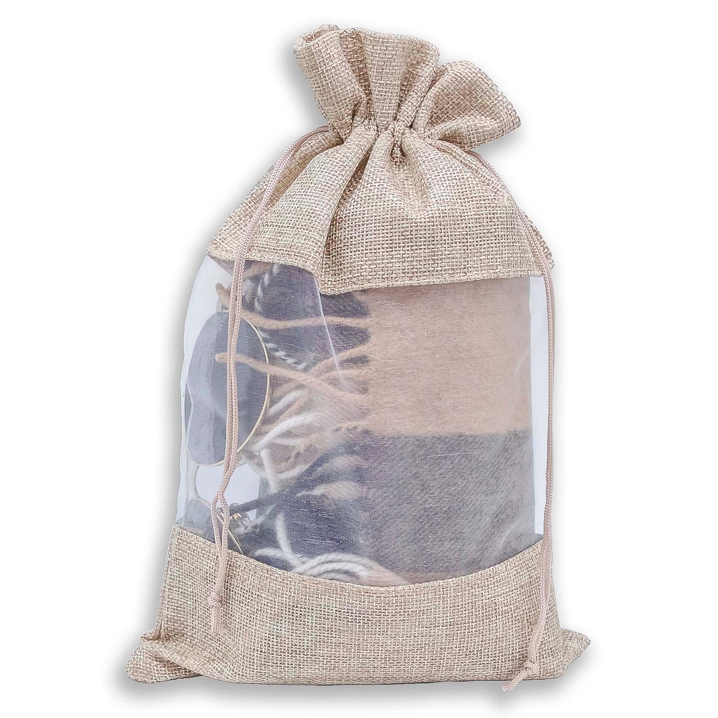 7 1/2" x 11 1/2" Linen Burlap and Sheer Organza Gift Bag