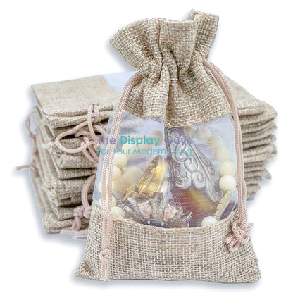 7 1/2" x 11 1/2" Linen Burlap and Sheer Organza Gift Bag