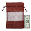 7 1/2" x 11 1/2" Linen Burlap and Sheer Organza Maroon Gift Bag