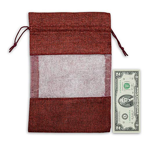 7 1/2" x 11 1/2" Linen Burlap and Sheer Organza Maroon Gift Bag