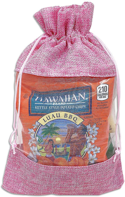 7 1/2" x 11 1/2" Linen Burlap and Sheer Organza Pink Gift Bag