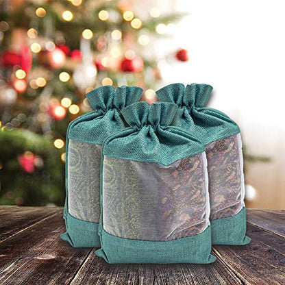 7 1/2" x 11 1/2" Linen Burlap and Sheer Organza Teal Blue Gift Bag