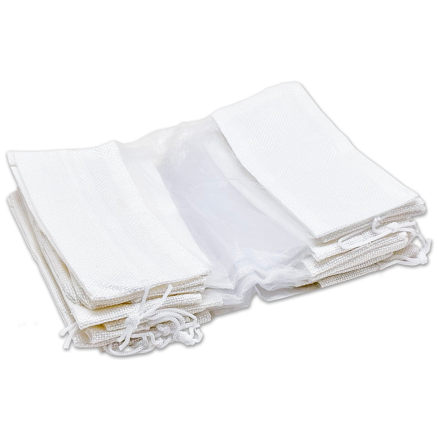 7 1/2" x 11 1/2" White Linen Burlap and Sheer Organza Gift Bag