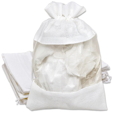 7 1/2" x 11 1/2" White Linen Burlap and Sheer Organza Gift Bag