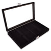 14 3/4" x 8 1/4" 8 Compartment Black Velvet Display Case w/ Glass Top and Key