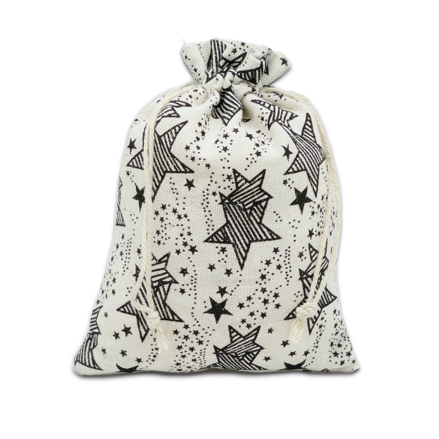 8" x 10" Cotton Muslin Black Star Drawstring Gift Bags