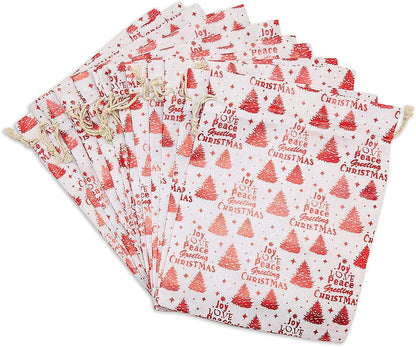 8" x 10" Cotton Muslin Red Christmas Tree Drawstring Gift Bags