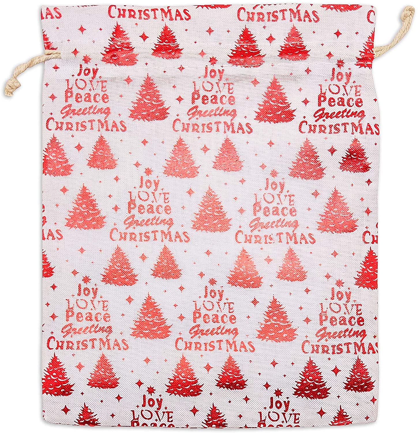 8" x 10" Cotton Muslin Red Christmas Tree Drawstring Gift Bags