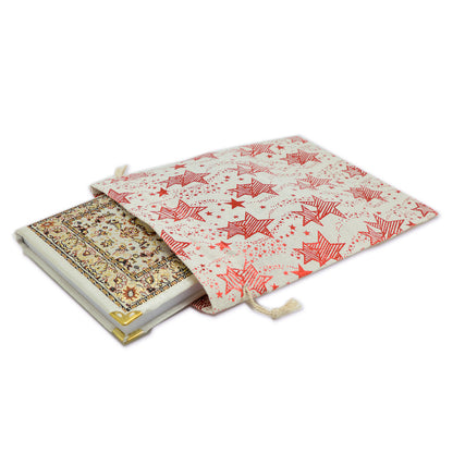 8" x 10" Cotton Muslin Red Star Drawstring Gift Bags