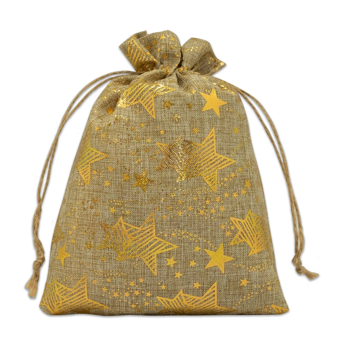 8" x 10" Jute Burlap Gold Star Drawstring Gift Bags