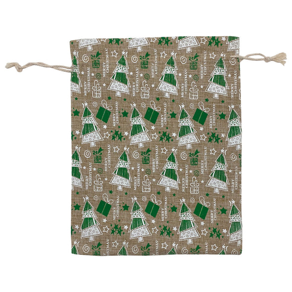 8" x 10" Jute Burlap Green Christmas Tree Drawstring Gift Bags