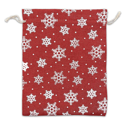 8" x 10" Jute Burlap Red Christmas White Snowflake Drawstring Gift Bags