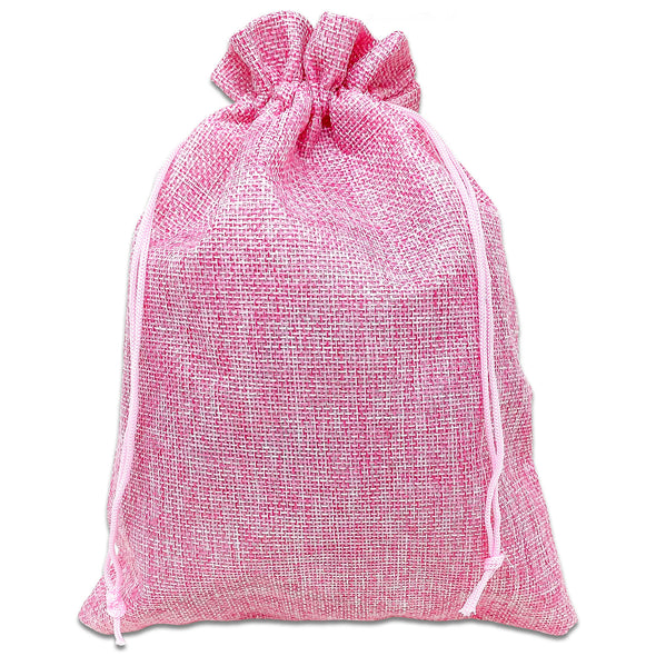 8" x 10" Pink Linen Burlap Drawstring Gift Bags