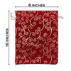 8" x 10" Red Velvet Gold Swirl Christmas Drawstring Gift Bags