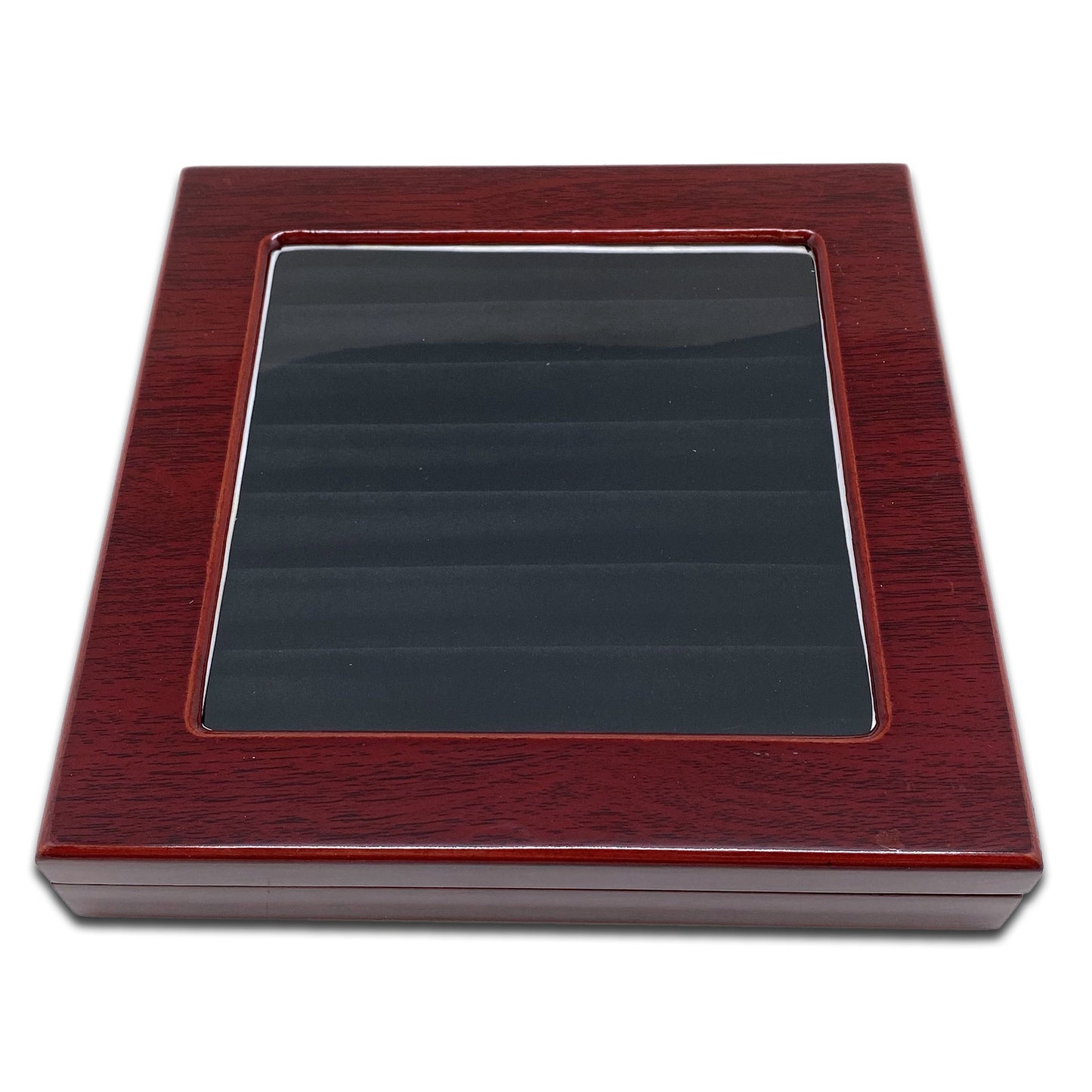 8" x 8" Rosewood Ring Display Case with 8 Roll Black Velvet Insert