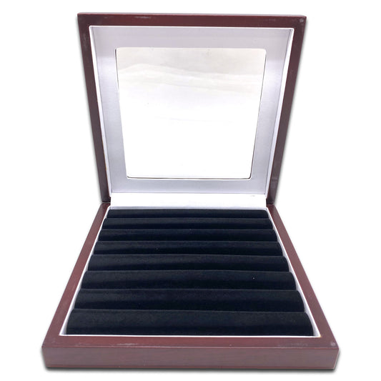 8" x 8" Rosewood Ring Display Case with 8 Roll Black Velvet Insert