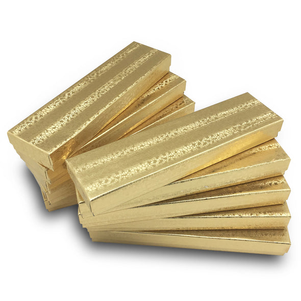 8" x 2" x 1" Gold Foil Cotton Filled Paper Boxes