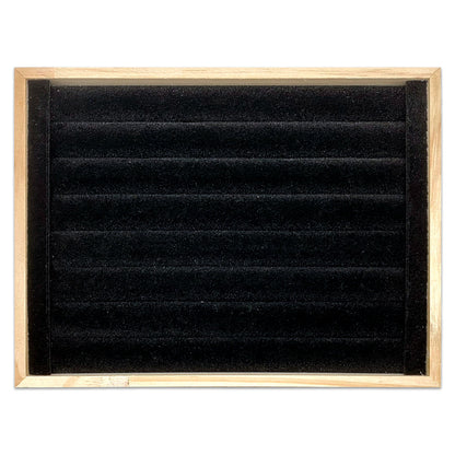 9 1/2" x 7" Wood Black Velvet 8 Roll Ring Display Tray