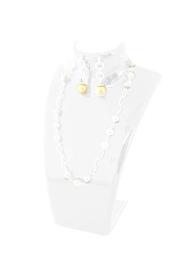 White Acrylic Single Short Necklace and Earring Jewelry Display