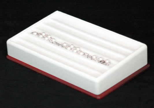 White Leatherette 6 Compartment Jewelry Case Shelf Ramp