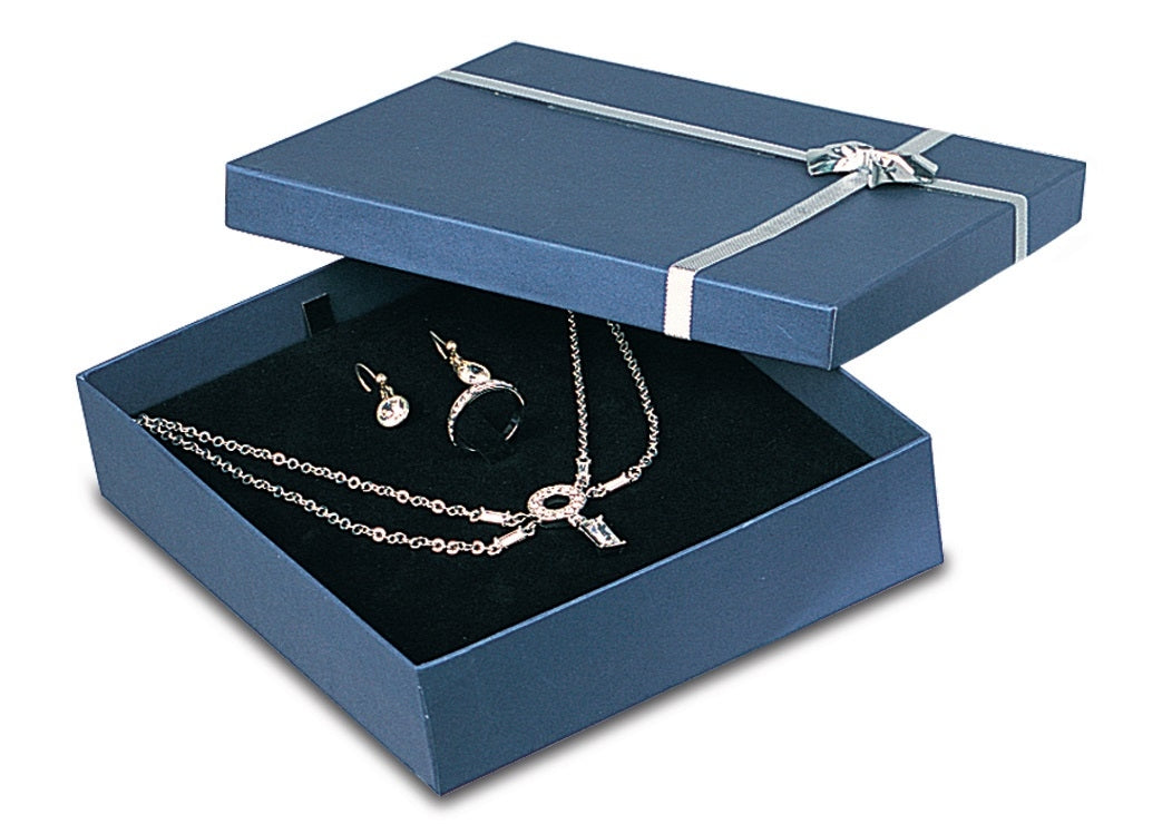 Blue Paper Box Metallic Bow Jewelry Large Combo Set