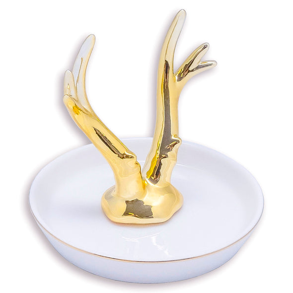 Ceramic Gold Deer Antler Jewelry Dish