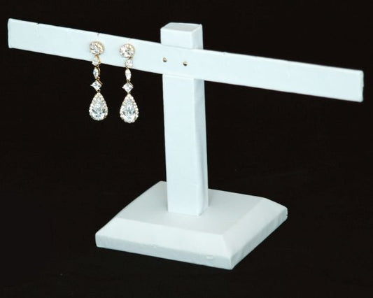 White Leatherette 1 Tier 4 Pair of Earring Jewelry Display