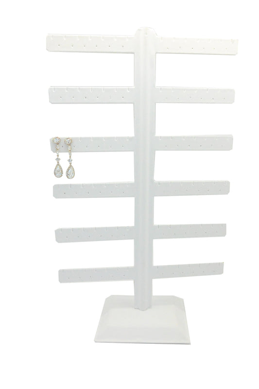 White Leatherette Earring T-Bar for 6 Tier 36 Earrings