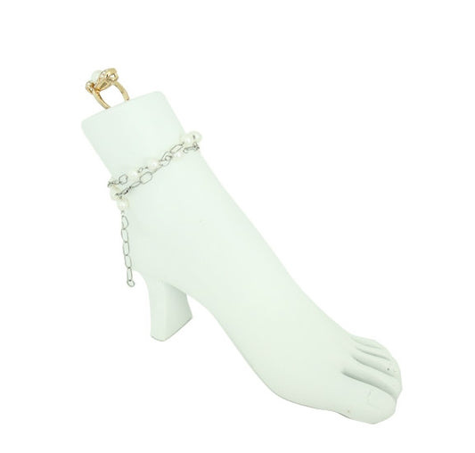 White Foot Toe Ring & Ankle Bracelet Jewelry Mannequin with Heel