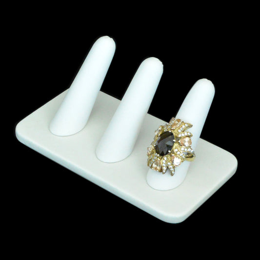 White Leatherette Triple Ring Finger Display