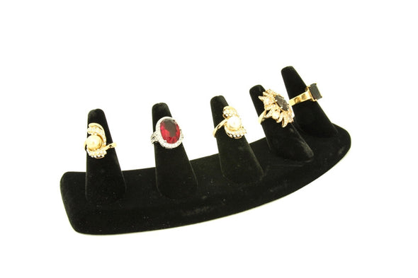 5 Finger Black Velvet Counter Top Ring Display