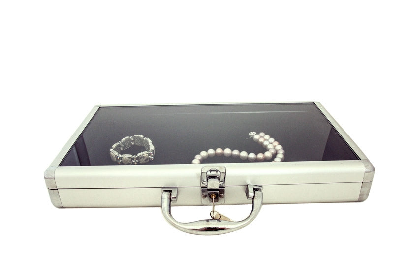 Glass Top Aluminum Glass Top Jewelry Display Case with Handle JPI Display