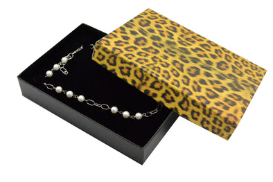 7 1/2"x5" Black with Leopard Print Paper Necklace Bracelet Box