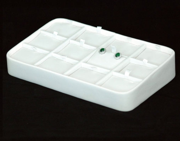 White Leatherette 12 Compartment Earring Card with Display Case