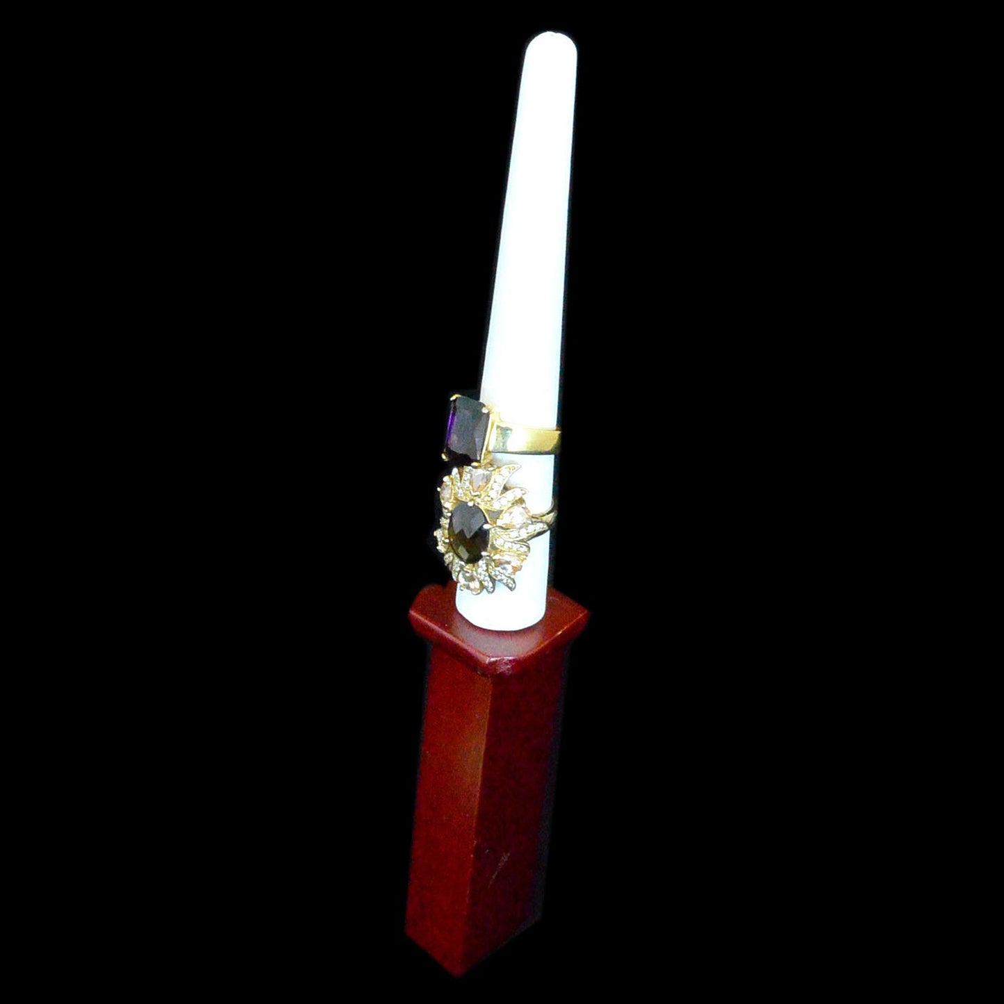 9"H White Leatherette and Wooden Ring Stick Jewelry Display