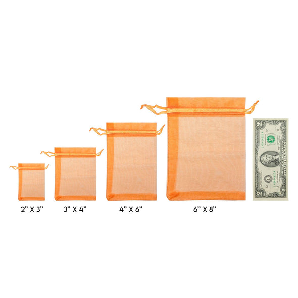 Orange Organza Drawstring Pouches