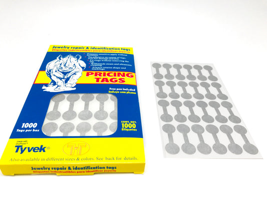 Silver Tear-Proof Self Stick Dumbbell Rhino Tags