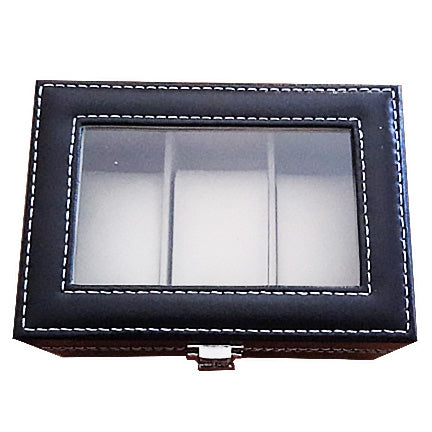 Deluxe Black Faux Leather Glass Top Watch Case