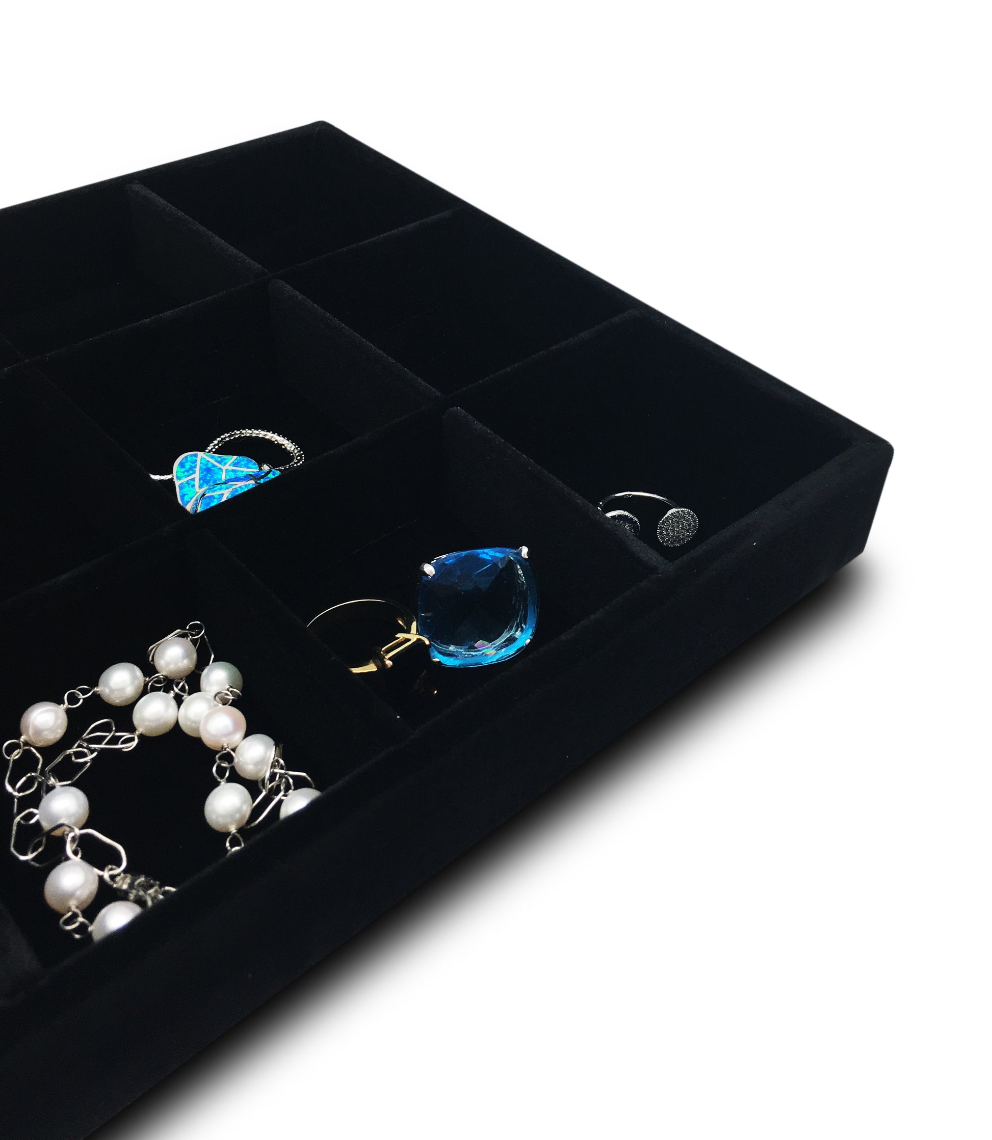 Deluxe Black Velvet 18 Compartment Stackable Jewelry Tray