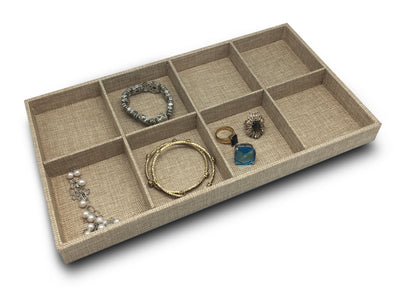Deluxe Linen Burlap 8 Compartment Stackable Jewelry Display Tray