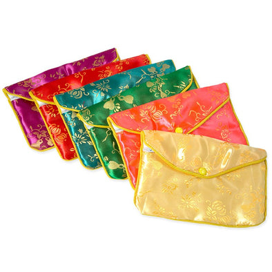 4 1/2" x 3 1/2" Multicolor Chinese Zipper Pouch (12 Pack)
