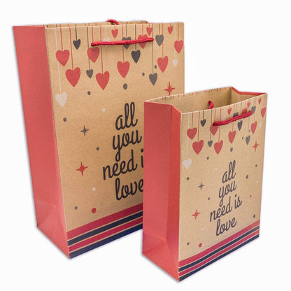 All You Need is Love Kraft Paper Shopping Gift Bags (12-Pack)
