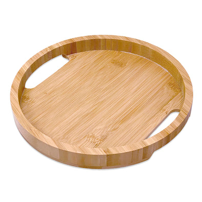 Bam & Boo 9" Natural Bamboo Modern Circular Serving Tray with Handles