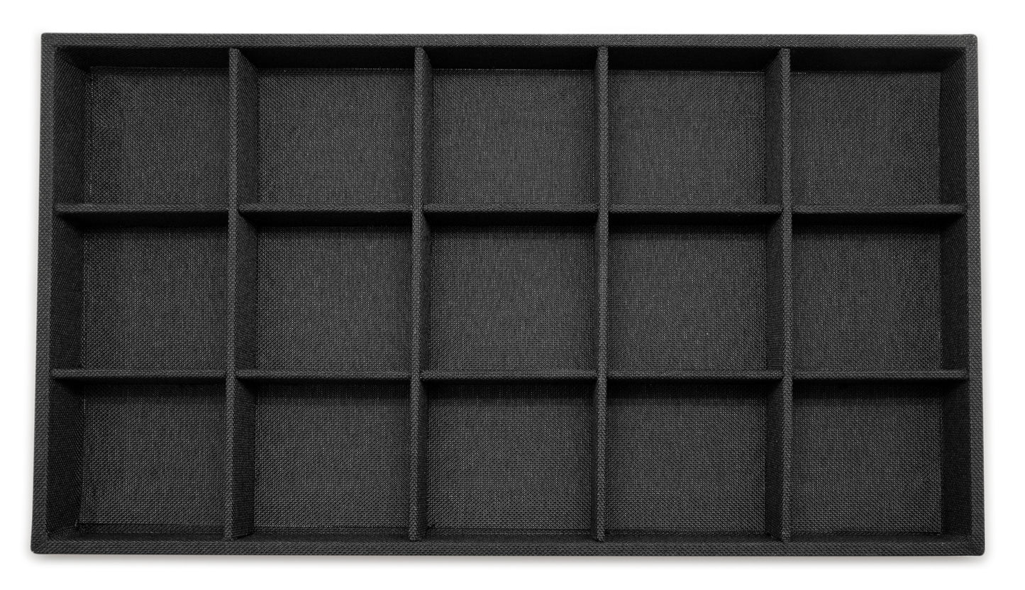 Black Linen 15 Compartment Stackable Jewelry Tray
