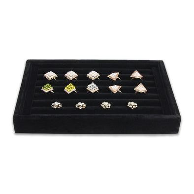 Black Velvet 7 Roll Ring and Earrings Jewelry Display Tray