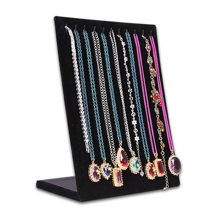 Black Velvet Self-Standing Jewelry Display with 11 Hooks