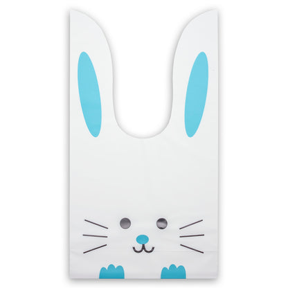 Blue Bunny Emoji Flap-Tie White Plastic Gift Bags